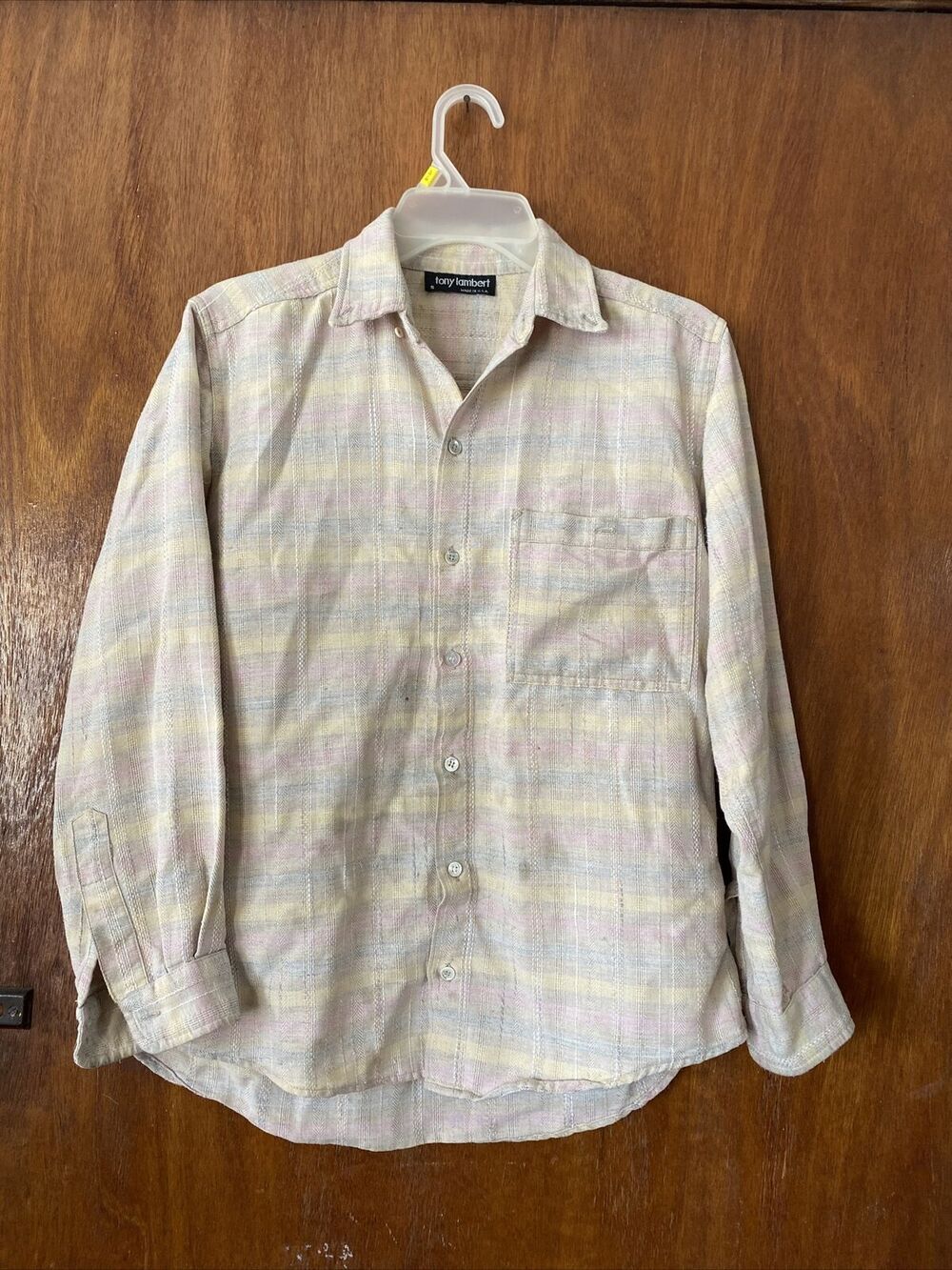Tony Lambert Made in USA Beige Colorful Pastel Men's Long Sleeve Button Up Sz S